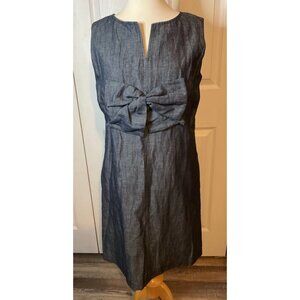 Vintage Sara Campbell Big Bow Linen Blend Denim Look Dress Prairie Boho Sz 6 New